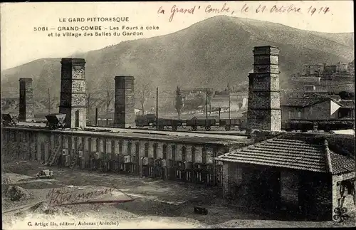 Ak Grand Combe, les Fours à coke et la Village des Salles du Gardon