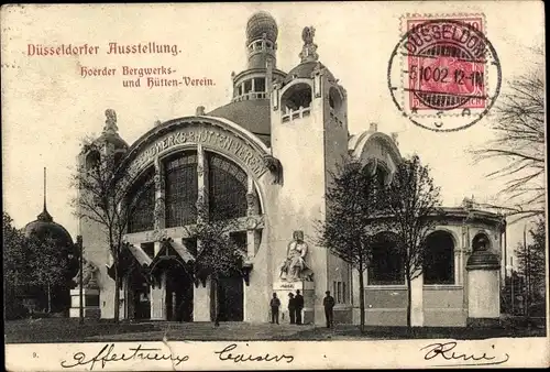 Ak Düsseldorf am Rhein, Ausstellung 1902, Hoerder Bergwerks- und Hütten-Verein, Eingang