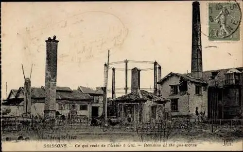 Ak Soissons Aisne, Ce qui reste de l'Usine a Gaz, ruines