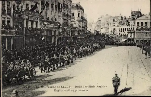 Ak Lille Nord, La Delivrance, Defile d'artillerie Anglaise