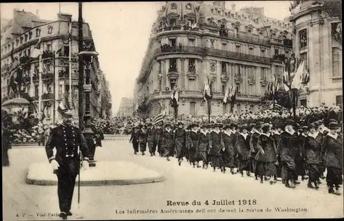 Ak Paris XVI, Revue du 4 Juillet 1918, Les Infirmiers Americains, Statue de Washington