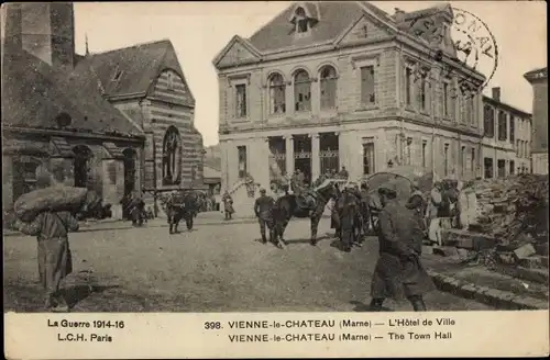 Ak Vienne le Château Marne, Hotel de Ville, La Guerre 1914-16