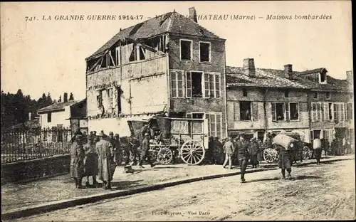 Ak Vienne le Château Marne, Maisons bombardees, La Guerre 1914-17