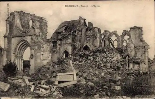 Ak Berrieux Aisne, Eglise, Kirche, Ruinen