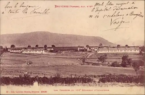 Ak Bruyères Vosges, Les Casernes du 158e Regiment d Infanterie