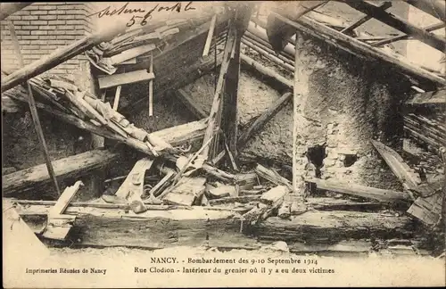 Ak Nancy Lothringen Meurthe et Moselle, Bombardement de 9 September 1914, Rue Clodion
