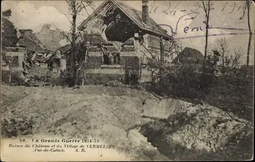 Ak Vermelles Pas de Calais, Ruines du Chateau et du Village