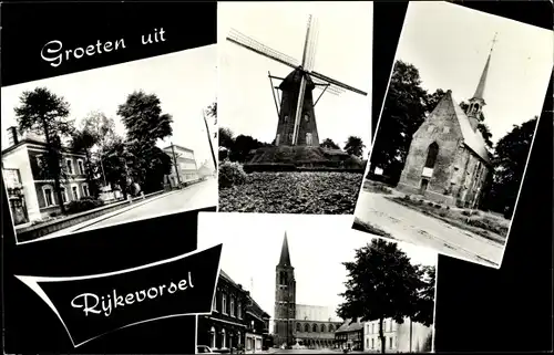 Ak Rijkevorsel Flandern Antwerpen, Windmühle, Kirchen, Straße