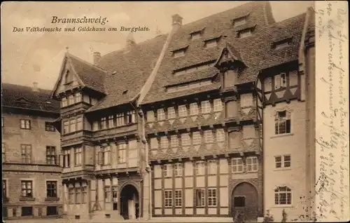Ak Braunschweig in Niedersachsen, Das Veltheimsche u. Gildehaus am Burgplatz