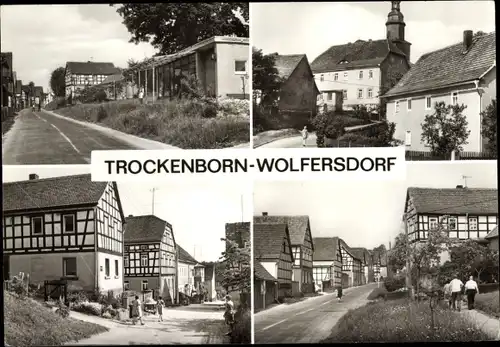 Ak Trockenborn Wolfersdorf in Thüringen, Straßenpartien, Kirche, Fachwerkhäuser