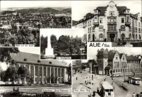 Ak Aue im Erzgebirge Sachsen, Gesamtansicht, Rathaus, Kulturhaus Ernst Thälmann, Karl-Marx-Platz