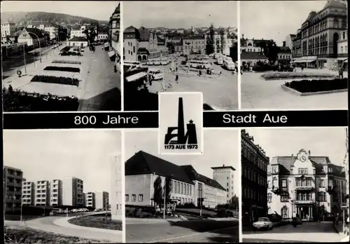 Ak Aue im Erzgebirge Sachsen, Karl-Marx-Platz, Wilhelm-Pieck-Schule, Markt, Stadthaus