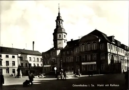 Ak Crimmitschau in Sachsen, Markt mit Rathaus