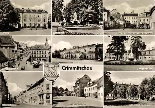 Ak Crimmitschau in Sachsen, Post, Obere Silberstraße, Robert Koch-Platz, Platz der Solidarität