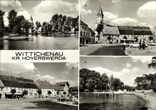 Ak Wittichenau in der Oberlausitz, Stadtteich, Marktplatz, Kirchturm, Waldbad