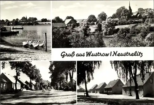 Ak Wustrow Mecklenburgische Seenplatte, Panorama, Kirche, See, Straßenpartie