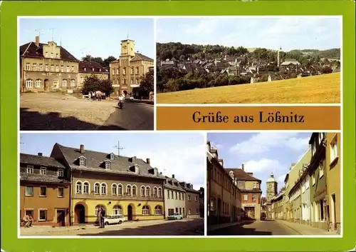 Ak Lößnitz im Erzgebirge Sachsen, Ernst Thälmann Platz, Hotel Deutsches Haus, August Bebel Straße