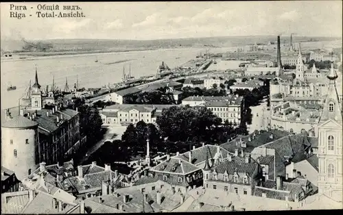 Ak Riga Lettland, Totalansicht der Stadt, Hausdächer