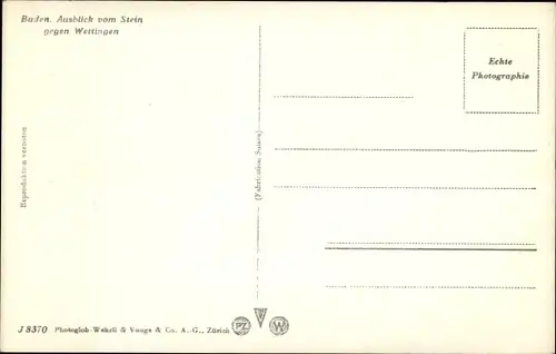 Ak Baden Kanton Aargau Schweiz, Ausblick vom Stein gegen Wettingen