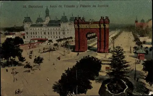 Ak Barcelona Katalonien Spanien, Arco de Triunfo y Palacio de Justicia