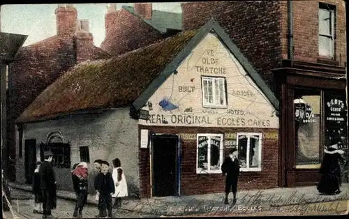 Ak Eccles Salford Lancashire England, Real Original Eccles Cakes, Ye Olde Thatche