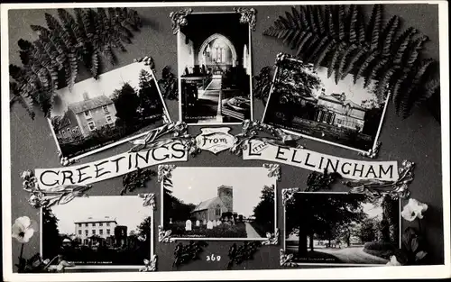 Ak Little Ellingham Norfolk England, Park, Kirche Innenansicht, Friedhof