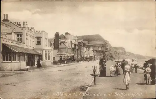 Ak Sidmouth Devon England, Esplanade and Bedford Hotel