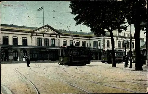 Ak Utrecht Niederlande, Centralstation, Straßenbahn
