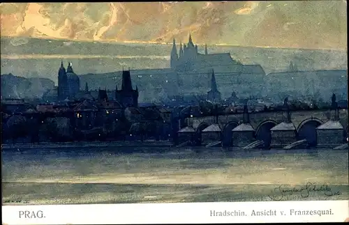 Künstler Ak Setelik, J., Praha Prag, Blick über die Karlsbrücke zum Hradschin