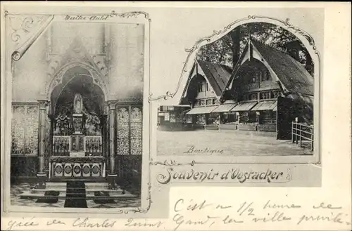 Ak Oostacker Lourdes Ostflandern, Autel, Boutique, Kirche