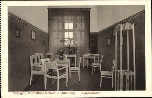 Ak Ortenburg Niederbayern, Ev. Haushaltungsschule, Besuchszimmer