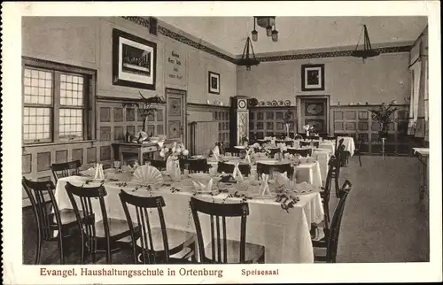 Ak Ortenburg Niederbayern, Ev. Haushaltungsschule, Speisesaal