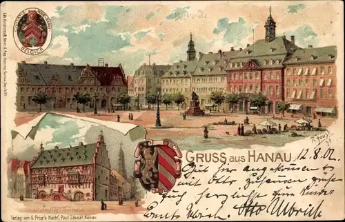 Präge Wappen Künstler Litho Joost, R., Hanau Main Kinzig Kreis, Rathaus, Marktplatz