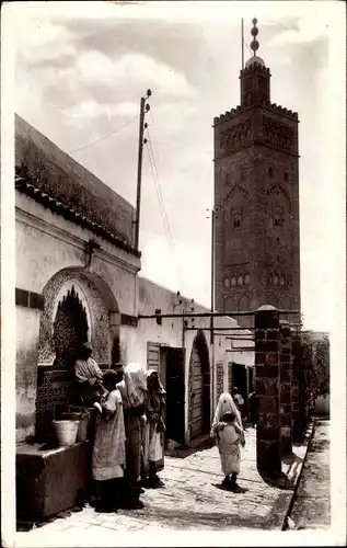Ak Casablanca Marokko, Nouvelle Medina, Fontaine et Mosquee, Brunnen, Moschee