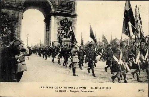 Ak Paris, Fetes de la Victoire 14 Juillet 1919, Défilé, Troupes Écossaises, Soldaten