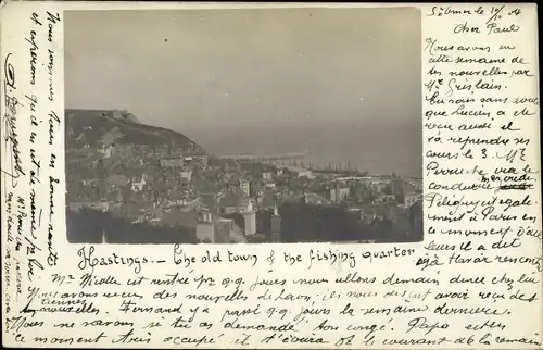 Foto Ak Hastings East Sussex England, The old town and the fishing quarter, Luftaufnahme