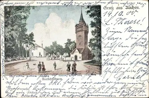 Ak Aachen in Nordrhein Westfalen, Aussichtsturm, Kutsche