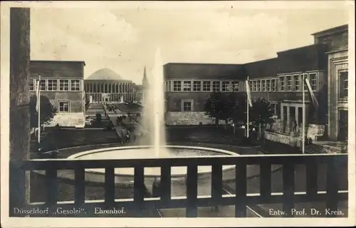 Ak Düsseldorf am Rhein, GeSoLei, Ehrenhof, Springbrunnen