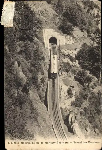 Ak Chemin de fer de Mortigny Chatelard, Tunnel des Charbons, Zahnradbahn