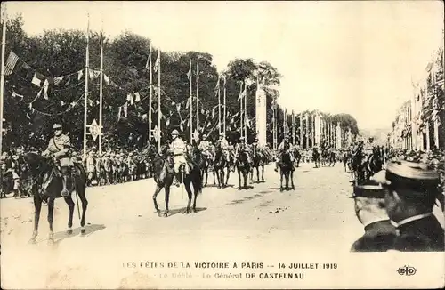 Ak Paris, Fêtes de la Victoire, 14 Juillet 1919, Général De Castelnau