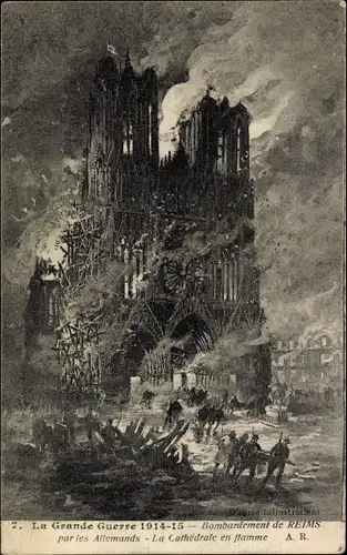 Ak Reims Marne, Cathedrale, Kriegszerstörung 1. WK