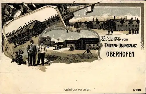 Litho Oberhoffen sur Moder Oberhofen Elsass Bas Rhin, Truppenübungsplatz, Baracken