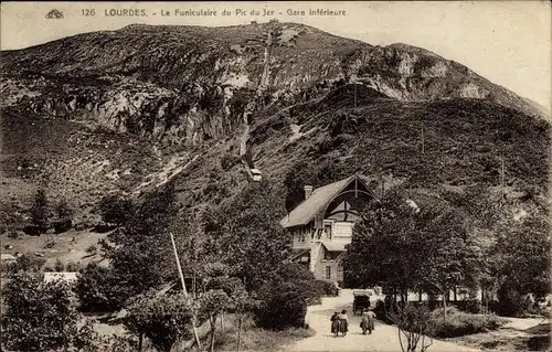 Ak Lourdes Hautes Pyrénées, la Funiculaire du Pic du Jer, Gare Intérieure