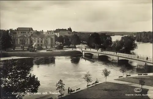 Ak Karlstad Schweden, Klarälven och Teatern