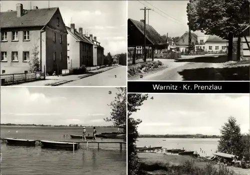 Ak Warnitz Uckermark, Oberuckersee, Schulstraße, Dorfstraße, Bootsanlegestelle