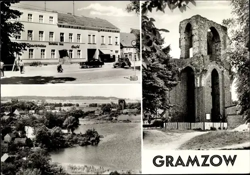 Ak Gramzow in der Uckermark, Café, See, Ruine