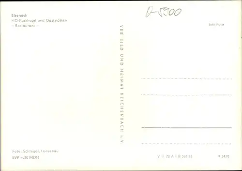 Ak Lutherstadt Eisenach in Thüringen, HO-Parkhotel und Gaststätten, Restaurant