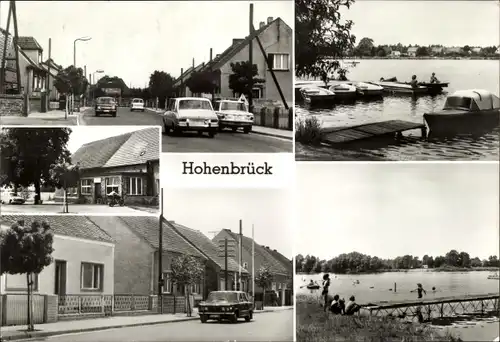 Ak Hohenbrück Märkische Heide, Straßenpartien, Badesee, Anleger mit Booten