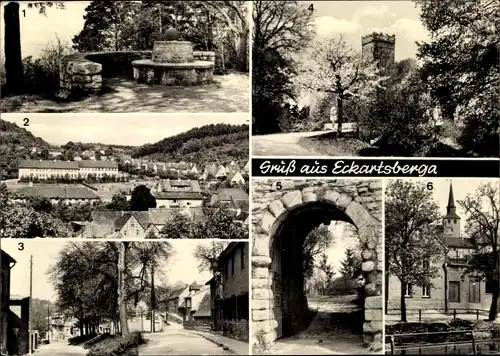 Ak Eckartsberga Burgenlandkreis, Goethebank, Panorama, Eckartsburg mit Eingangsportal, Am Teich