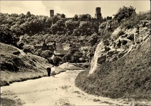 Ak Eckartsberga im Burgenlandkreis, Wanderweg, Felsen, Burg